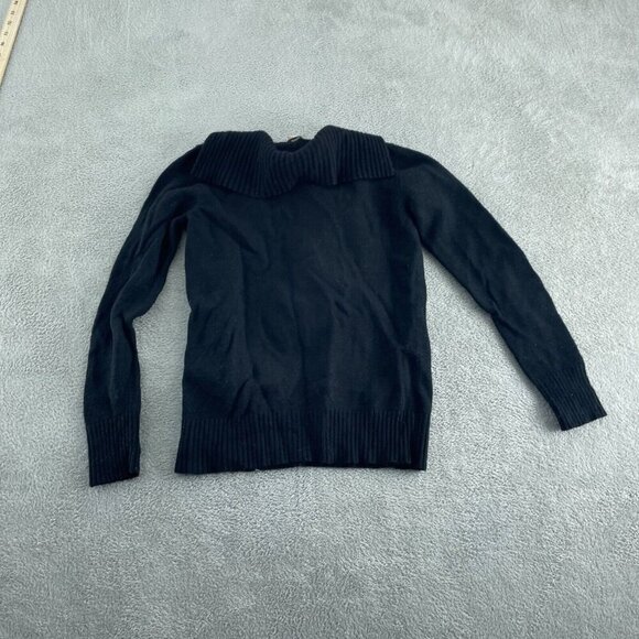 J.Crew Womens Medium Black Wool/Nylon/Cashmere Blend Ribbed Collar Sweater 2988 - Picture 2 of 7